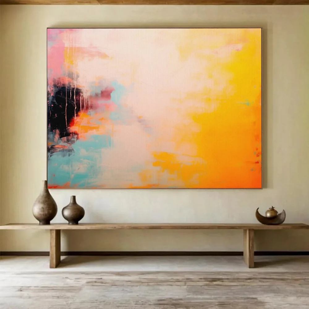 Bedroom Hand-painted Serene White Yellow Abstract Canvas Wall Art 5EJXV